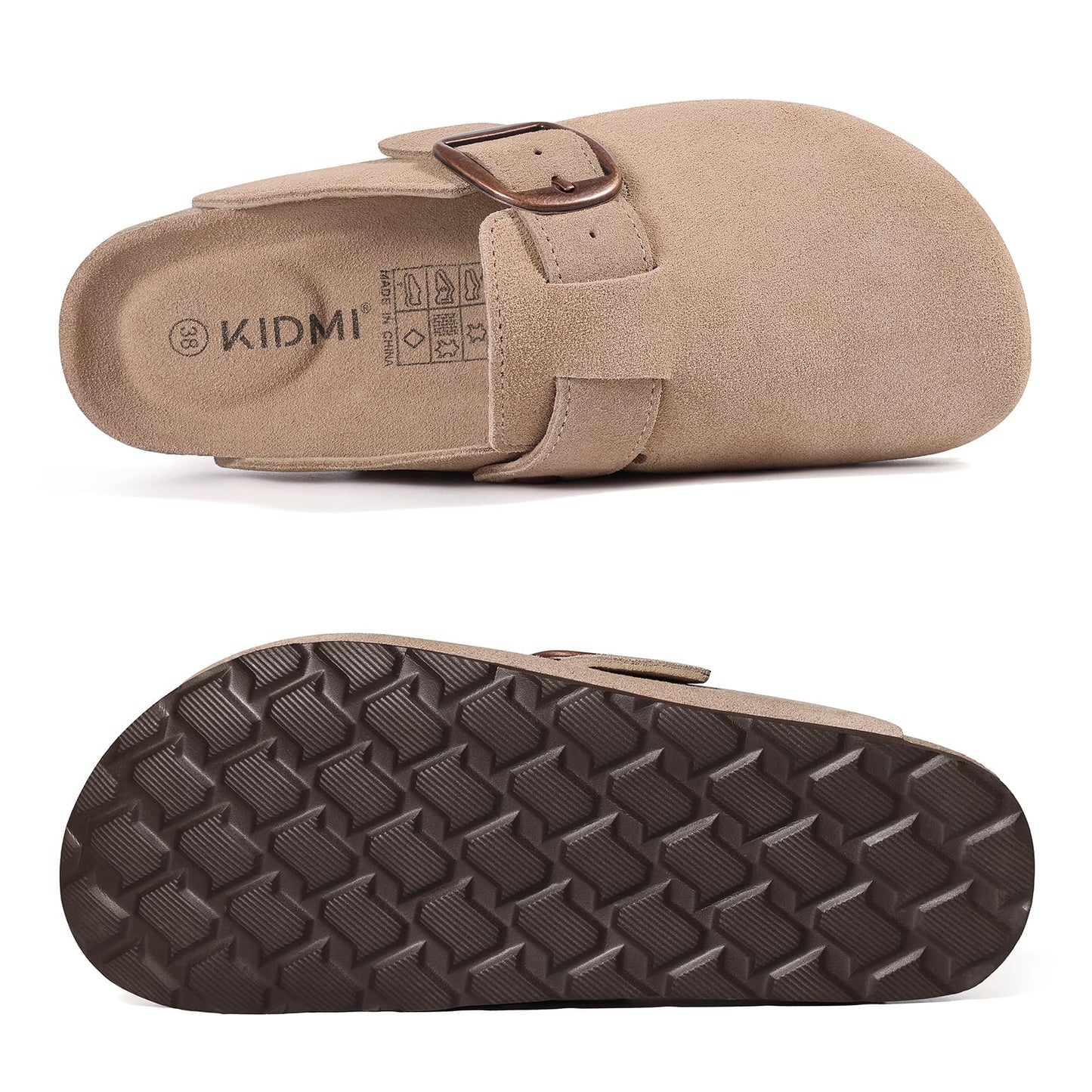 Comwarm Genuine Suede Clogs for Women, Memory Foam Cork Footbed Potato Slip on Leather Shoes