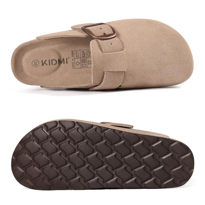 Comwarm Genuine Suede Clogs for Women, Memory Foam Cork Footbed Potato Slip on Leather Shoes