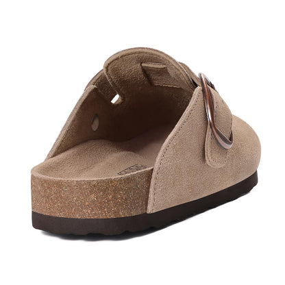 Comwarm Genuine Suede Clogs for Women, Memory Foam Cork Footbed Potato Slip on Leather Shoes
