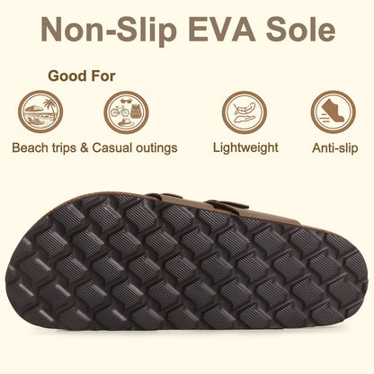 Litfun Suede Cork Footbed Sandals for Women Summer Arch Support Slide Sandals with Adjustable Buckles