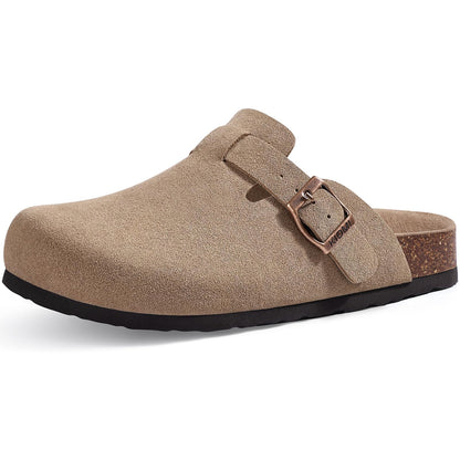 Comwarm Vegan Suede Clogs for Women Men, Arch Support Leather Mules Potato Sandals Shoes with Cork Footbed