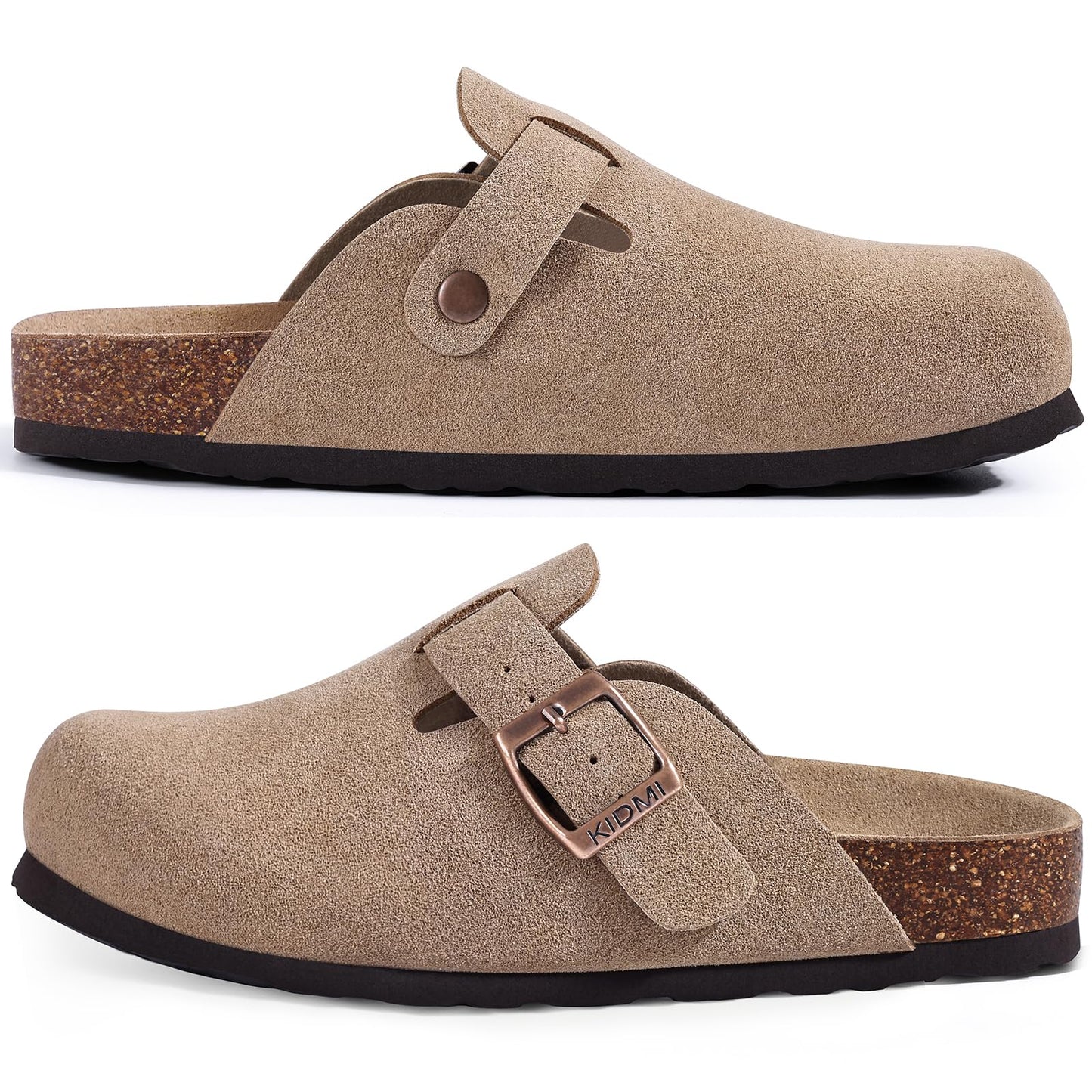 Comwarm Vegan Suede Clogs for Women Men, Arch Support Leather Mules Potato Sandals Shoes with Cork Footbed