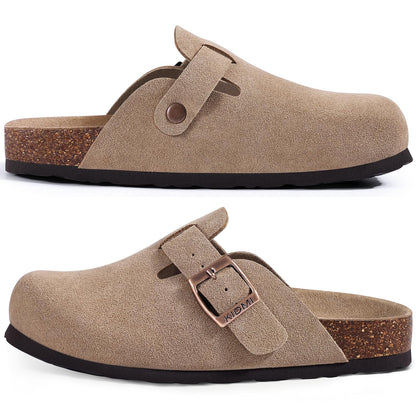 Comwarm Vegan Suede Clogs for Women Men, Arch Support Leather Mules Potato Sandals Shoes with Cork Footbed