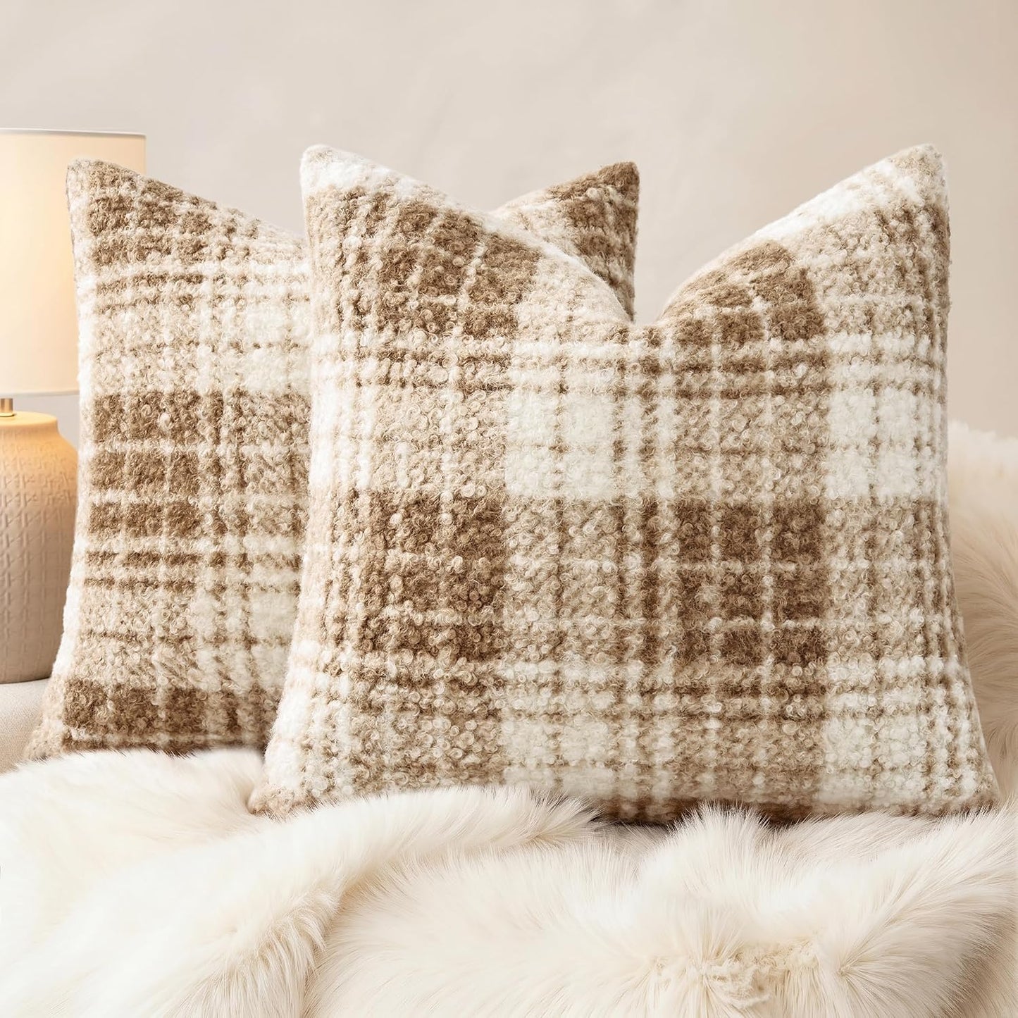 decorUhome 16x16 Inch Pack of 2 Boho Plaid Textured Pillow Covers