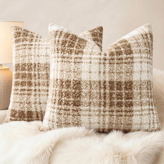 decorUhome 16x16 Inch Pack of 2 Boho Plaid Textured Pillow Covers