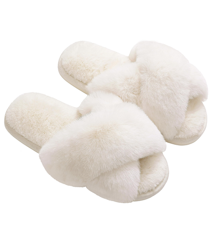 Comwarm Women's Fuzzy Slippers Open Toe Cross Band Slippers Memory Foam House Slippers for Women