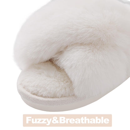 Comwarm Women's Fuzzy Slippers Open Toe Cross Band Slippers Memory Foam House Slippers for Women