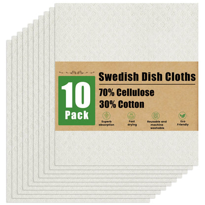 decorUhome Swedish Dishcloths for Kitchen 10 Pack Washable Dish Cloths Reusable Absorbent Cellulose Sponge Cloths, Assorted