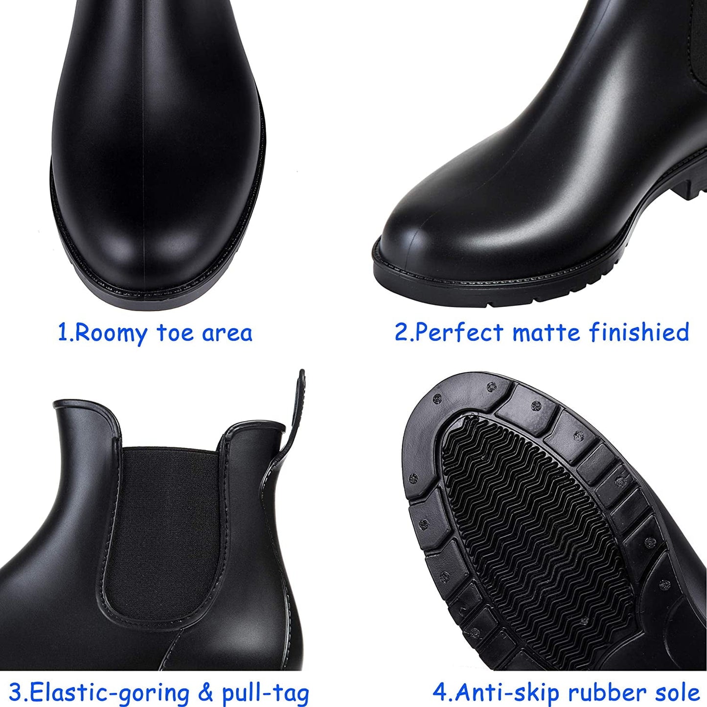 Litfun Women's Short Rain Boots  Rubber Ankle Chelsea Booties Rainboots for Women