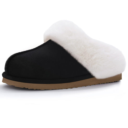 Litfun Fuzzy Memory Foam House Slippers for Women Fluffy Suede Slippers with Faux Fur