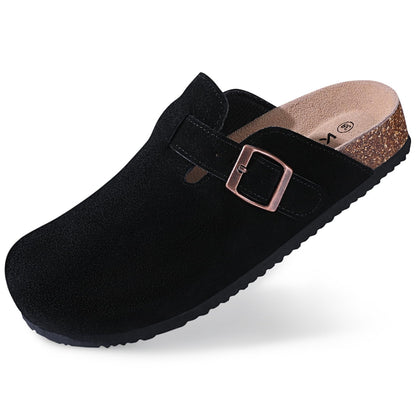 Litfun Women's Suede Clogs Leather Mules Cork Footbed Sandals  with Adjustable Buckle