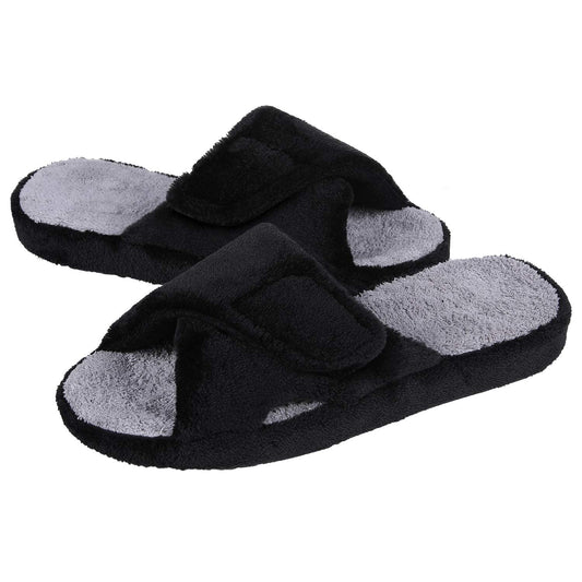Litfun Women's Fuzzy Slippers Adjustable  Indoor Slippers Open Toe House Shoes with Arch Support