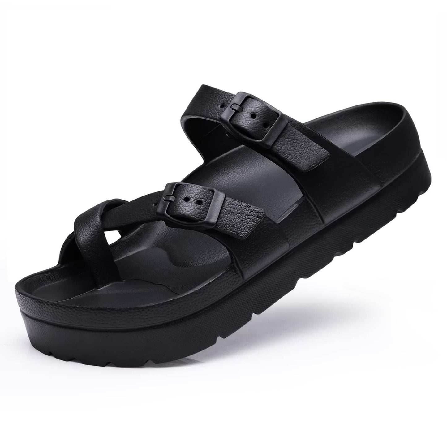 Litfun Slides for Women Thick Soles Slide Sandals with Arch Support Adjustable Buckle Platform Sandals