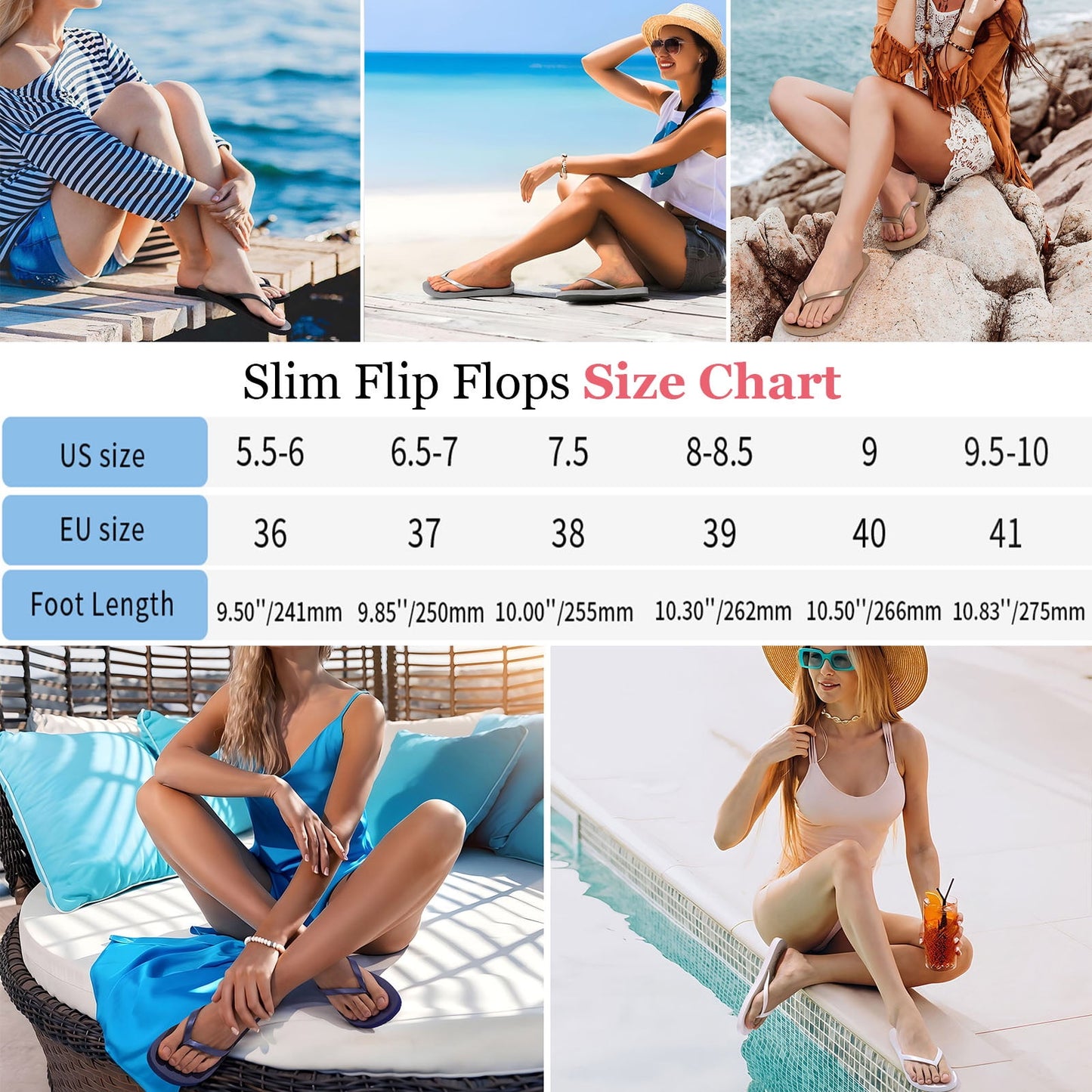Litfun Slim Flip Flops for Women Casual Thong Flat Sandals Soft Rubber Slip on Sandals