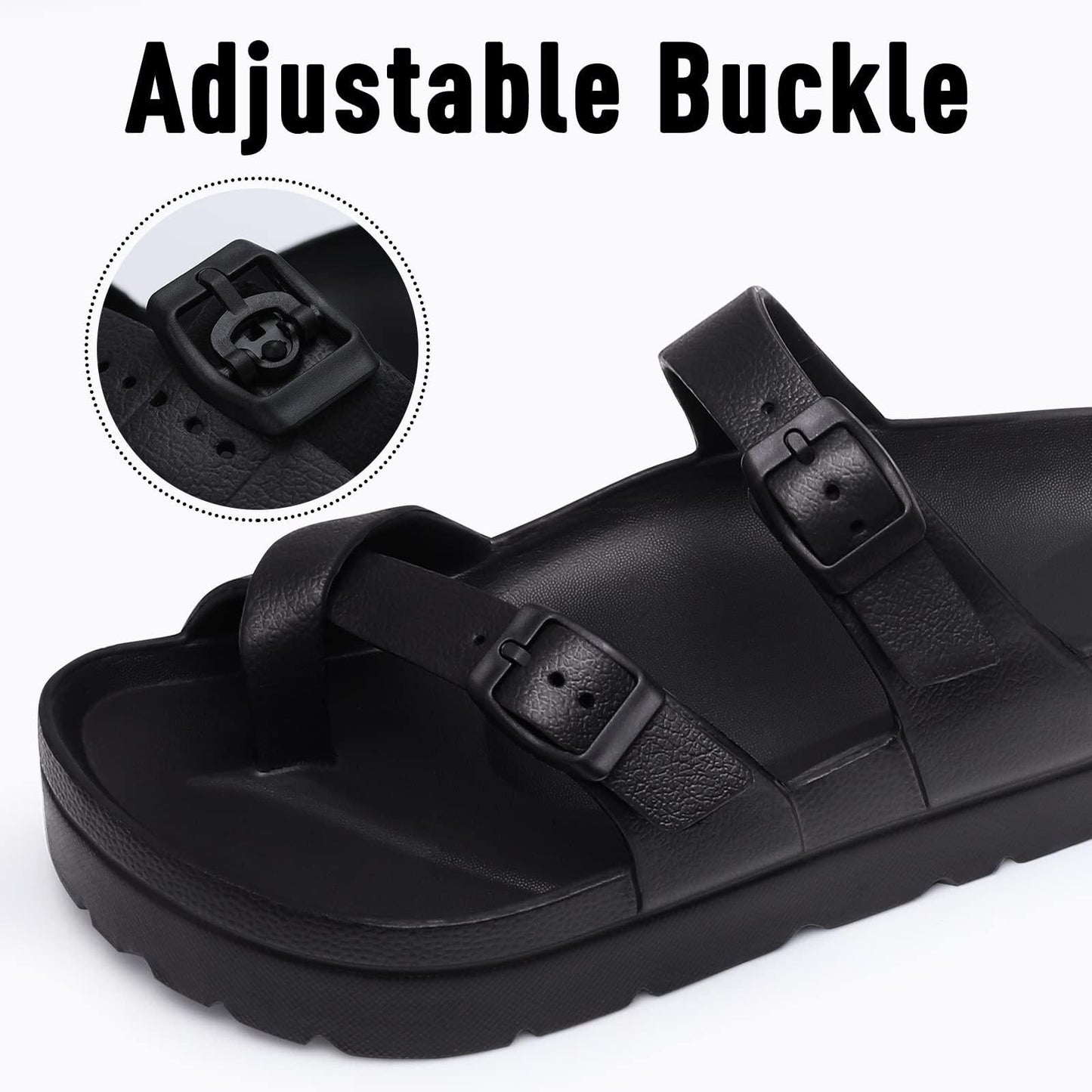 Litfun Slides for Women Thick Soles Slide Sandals with Arch Support Adjustable Buckle Platform Sandals