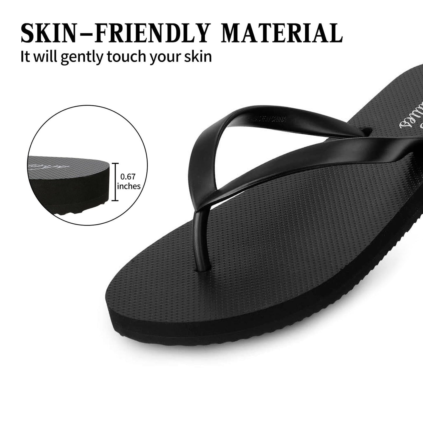 Litfun Slim Flip Flops for Women Casual Thong Flat Sandals Soft Rubber Slip on Sandals