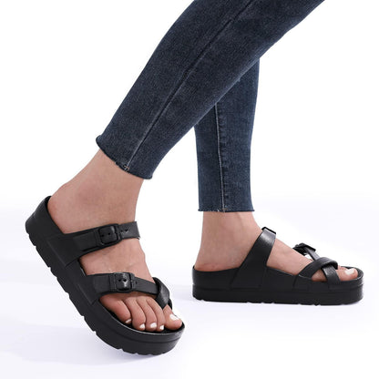 Litfun Slides for Women Thick Soles Slide Sandals with Arch Support Adjustable Buckle Platform Sandals