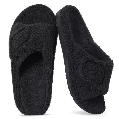 Litfun Women's Fuzzy Orthopedic Slippers with Arch Support Open Toe House Shoes