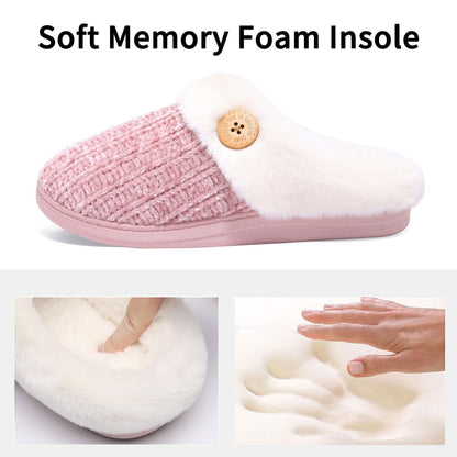 Litfun Fuzzy Slippers for Women Chenille Knit Fleece Slippers Memory Foam House Shoes