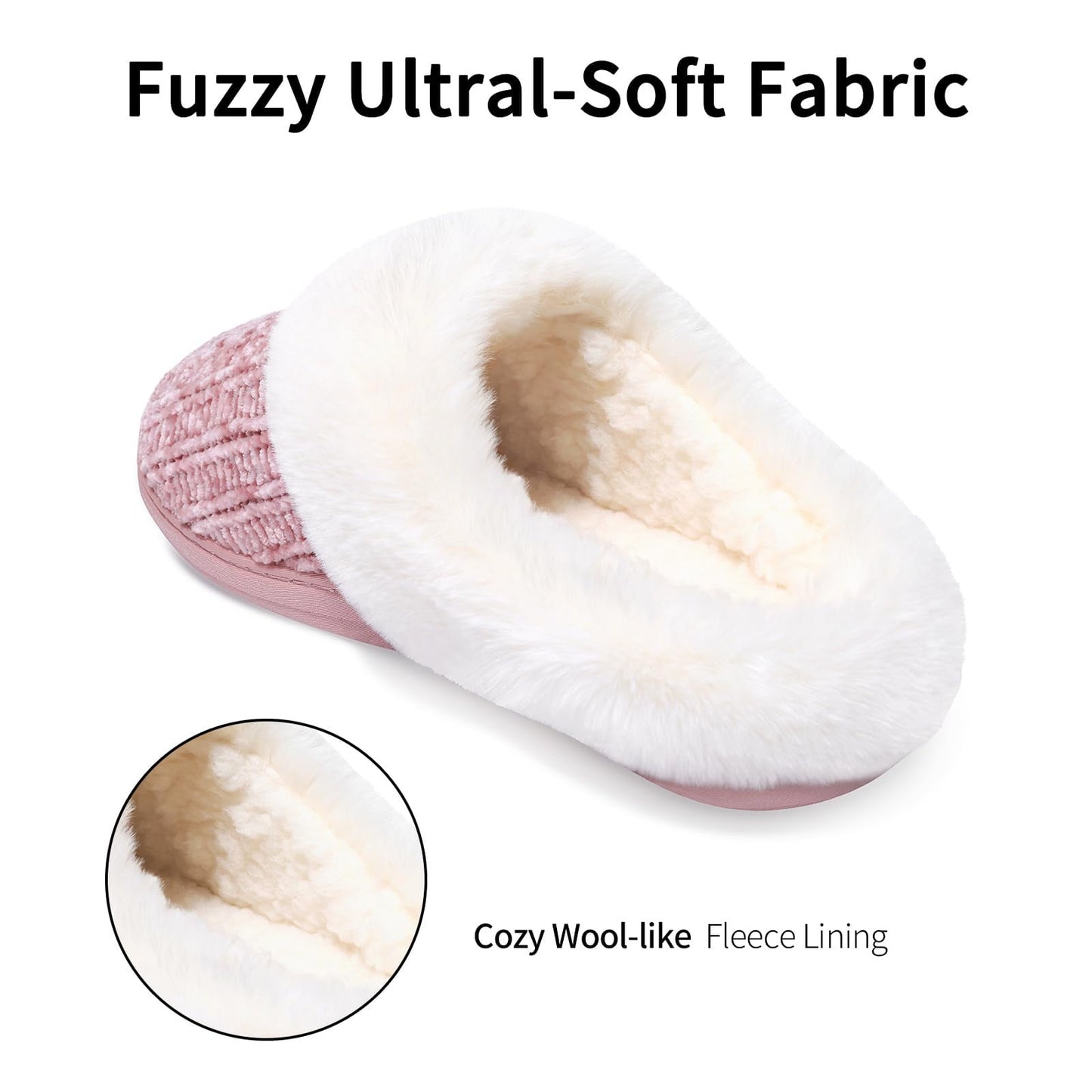 Litfun Fuzzy Slippers for Women Chenille Knit Fleece Slippers Memory Foam House Shoes