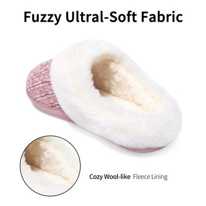 Litfun Fuzzy Slippers for Women Chenille Knit Fleece Slippers Memory Foam House Shoes
