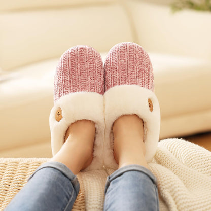 Litfun Fuzzy Slippers for Women Chenille Knit Fleece Slippers Memory Foam House Shoes
