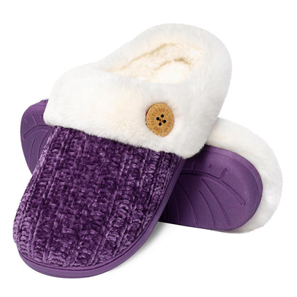Litfun Fuzzy Slippers for Women Chenille Knit Fleece Slippers Memory Foam House Shoes