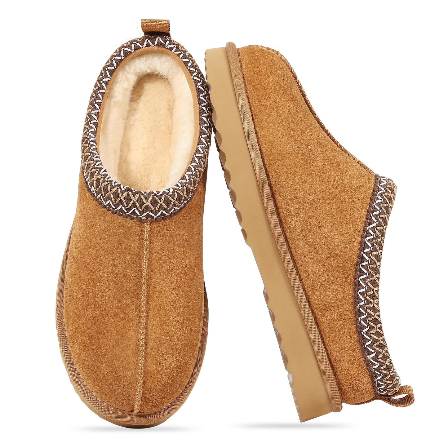 Litfun Fuzzy Slippers for Women Genuine Suede Fluffy Winter House Slipper House Shoes
