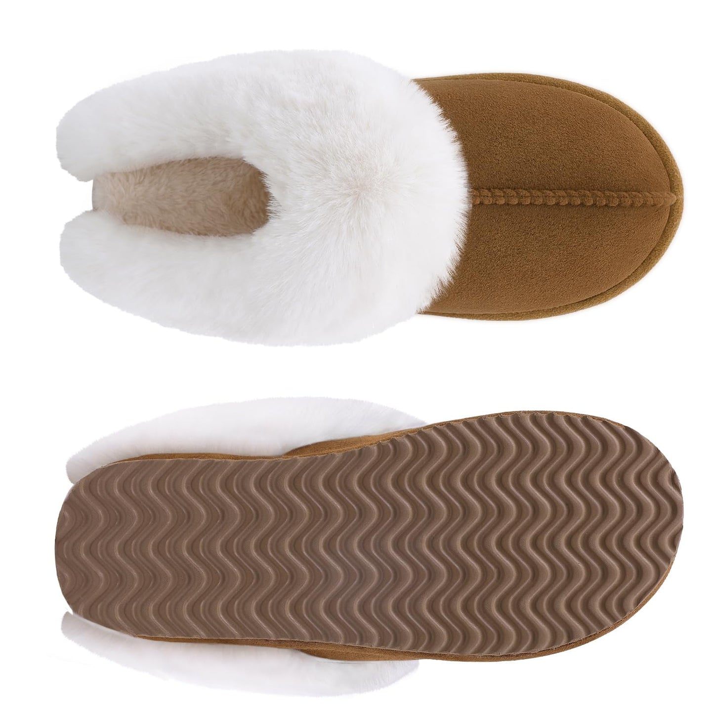 Litfun Fuzzy Memory Foam House Slippers for Women Fluffy Suede Slippers with Faux Fur