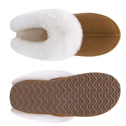 Litfun Fuzzy Memory Foam House Slippers for Women Fluffy Suede Slippers with Faux Fur