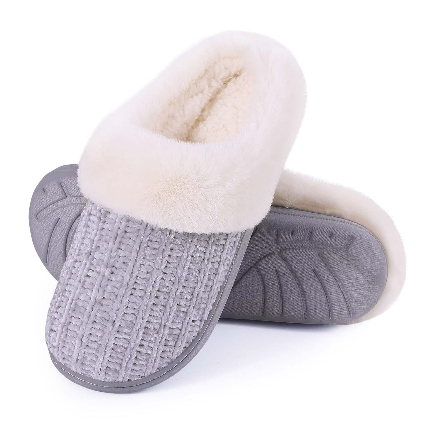 Litfun Fuzzy Slippers for Women Chenille Knit Fleece Slippers Memory Foam House Shoes