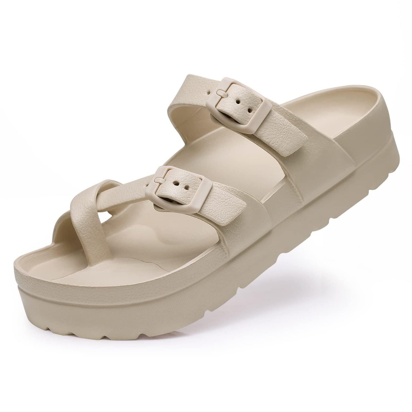 Litfun Slides for Women Thick Soles Slide Sandals with Arch Support Adjustable Buckle Platform Sandals