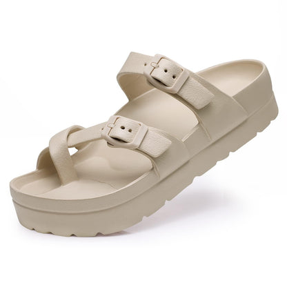 Litfun Slides for Women Thick Soles Slide Sandals with Arch Support Adjustable Buckle Platform Sandals