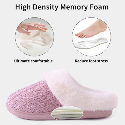 Litfun Fuzzy Slippers for Women Chenille Knit Fleece Slippers Memory Foam House Shoes