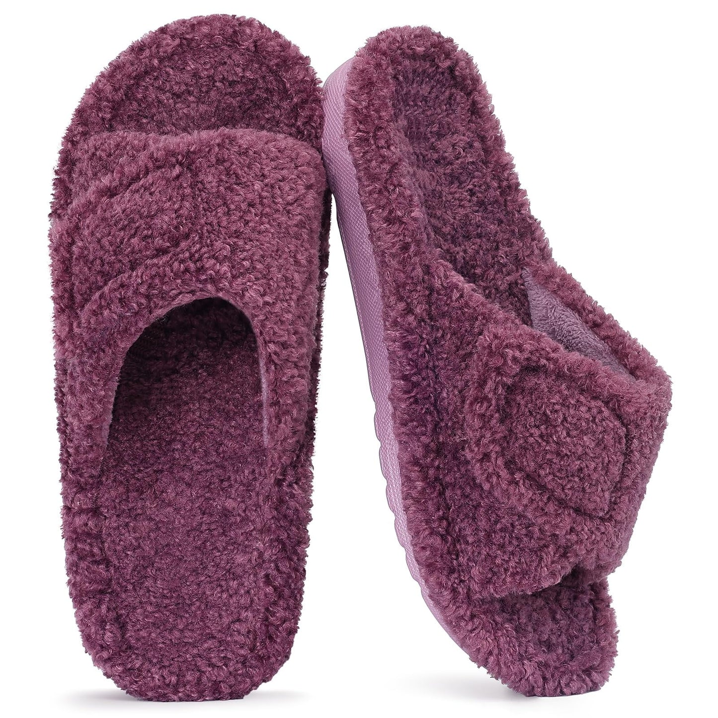 Litfun Women's Fuzzy Orthopedic Slippers with Arch Support Open Toe House Shoes