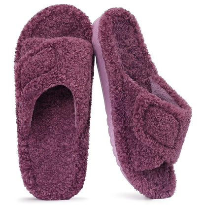 Litfun Women's Fuzzy Orthopedic Slippers with Arch Support Open Toe House Shoes