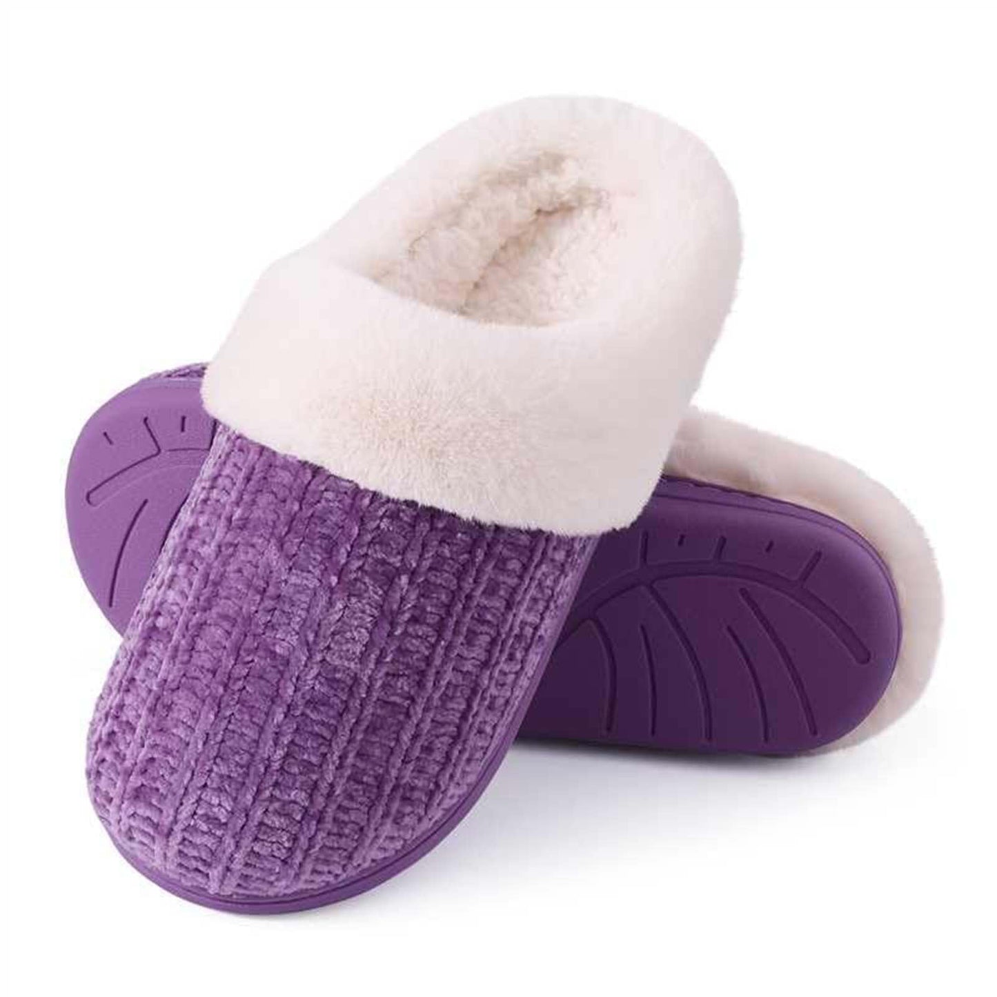 Litfun Fuzzy Slippers for Women Chenille Knit Fleece Slippers Memory Foam House Shoes
