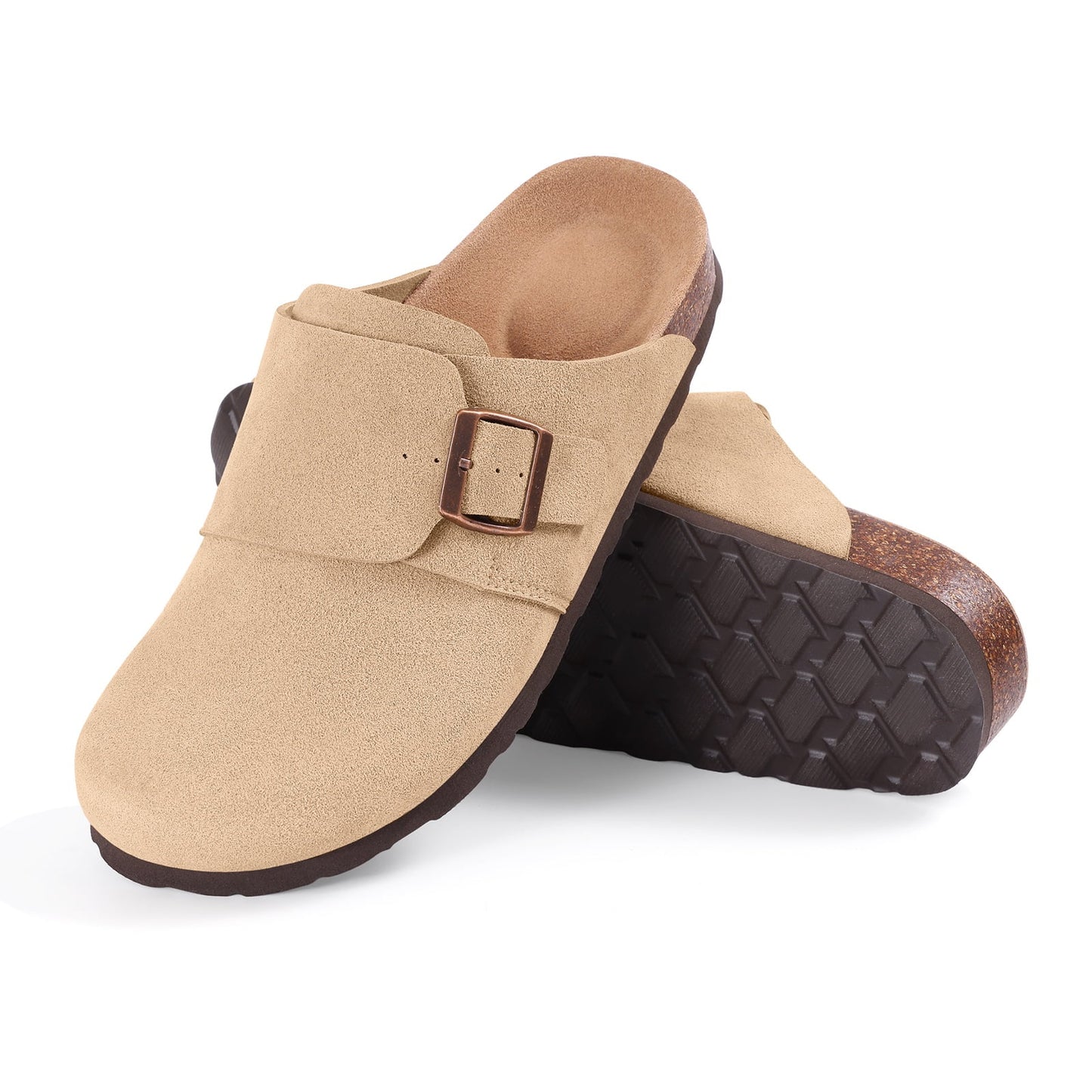 Litfun Suede Clogs for Women Cork Footbed Sandals Arch Support  Adjustable Buckle Shoes