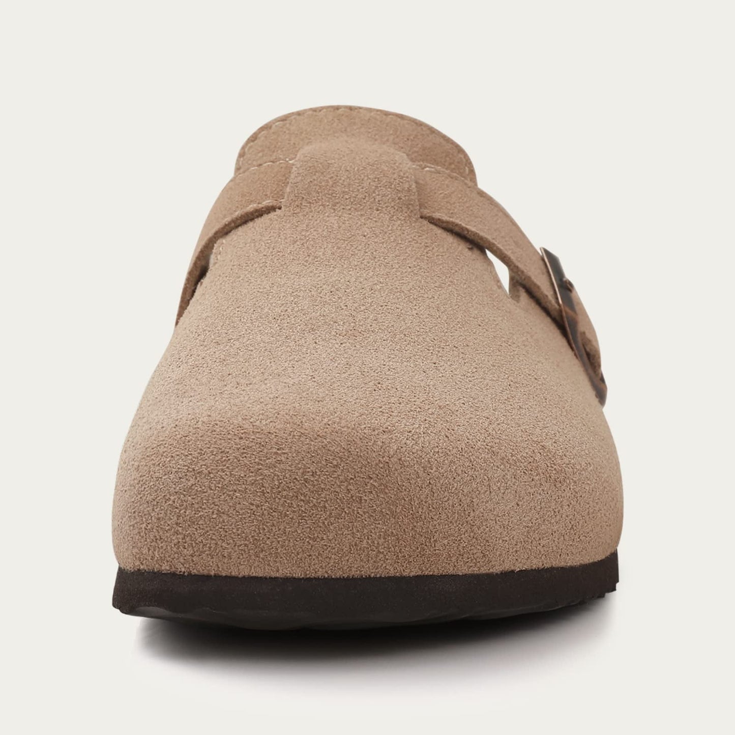 Litfun Women's Suede Clogs Leather Mules Cork Footbed Sandals  with Adjustable Buckle