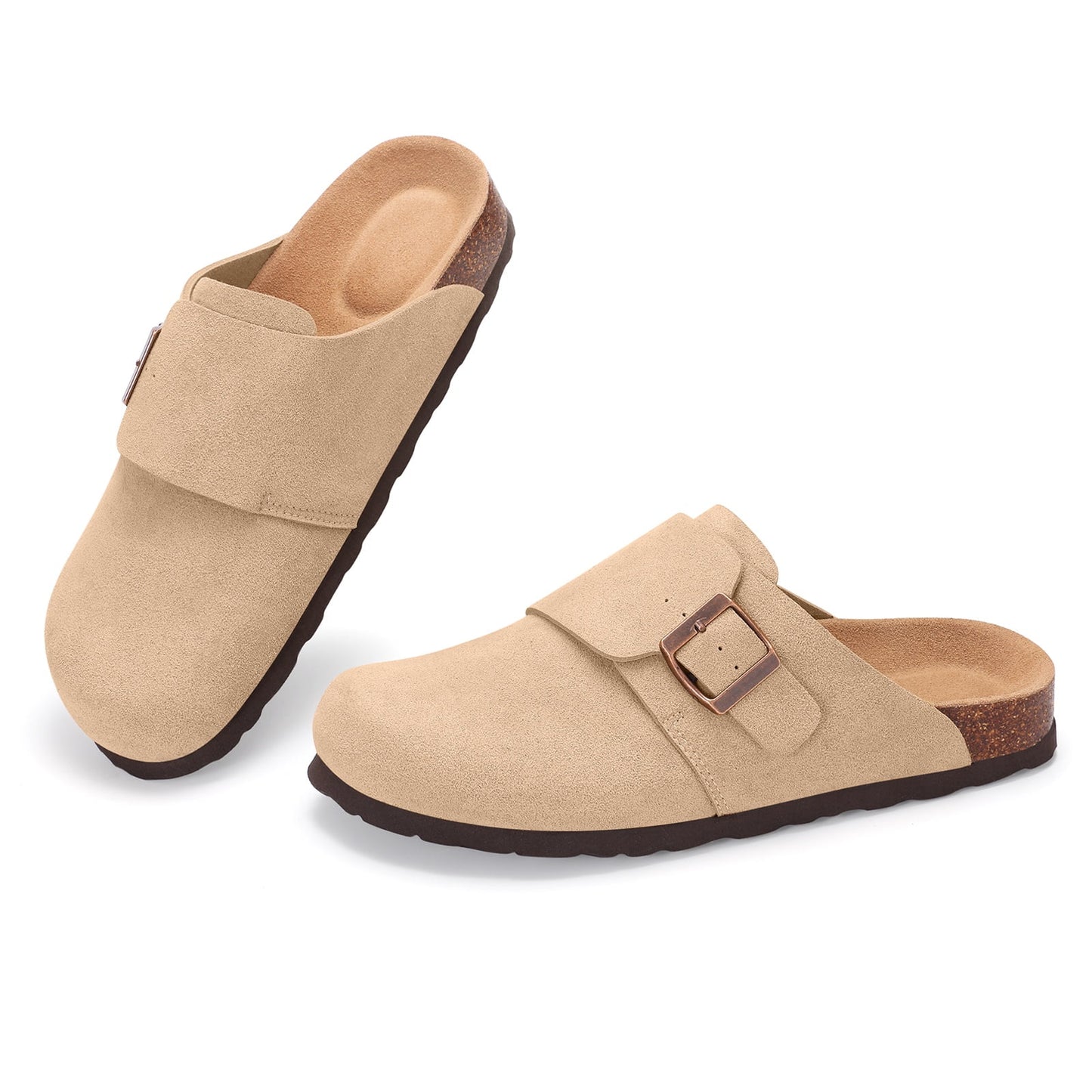 Litfun Suede Clogs for Women Cork Footbed Sandals Arch Support  Adjustable Buckle Shoes