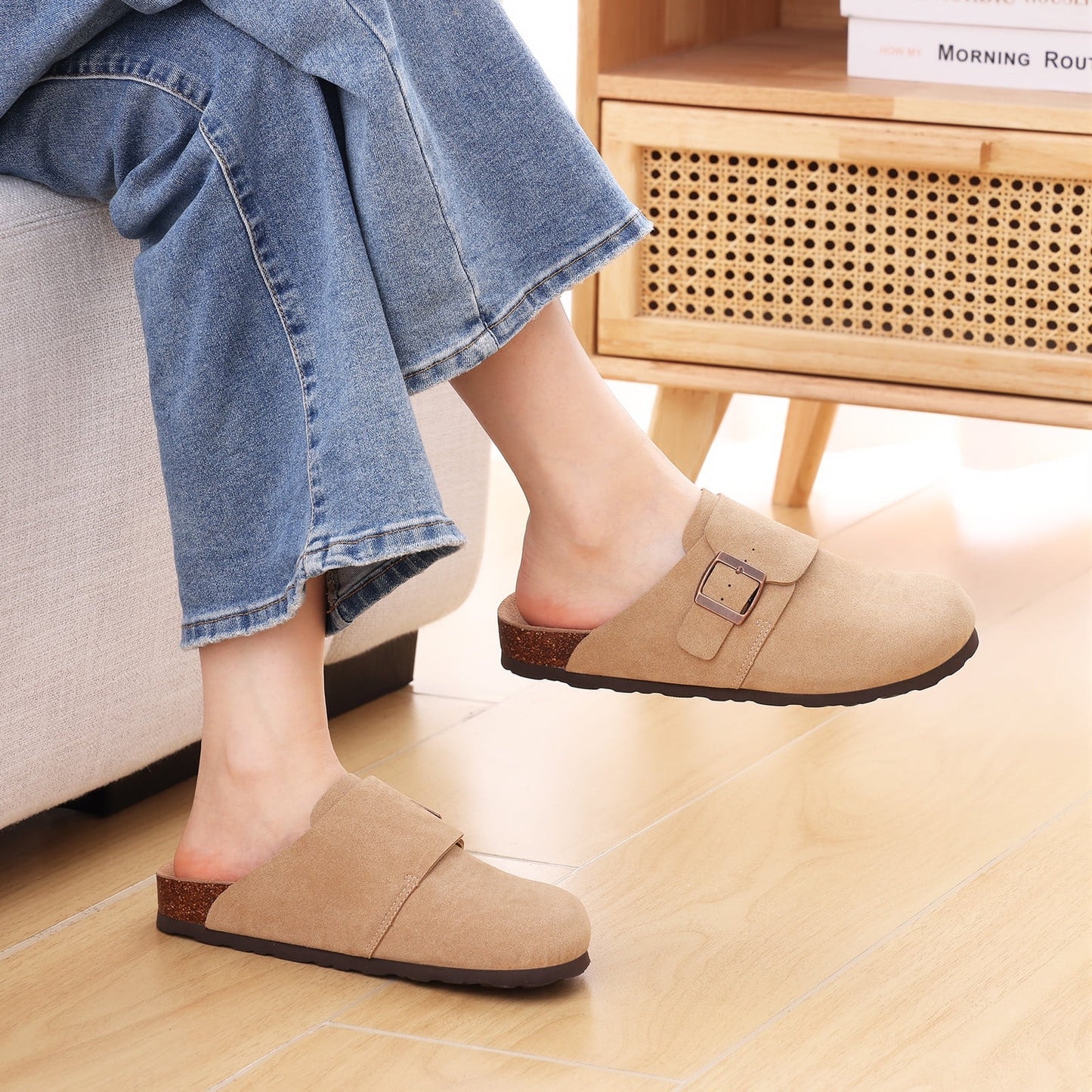 Litfun Suede Clogs for Women Cork Footbed Sandals Arch Support  Adjustable Buckle Shoes