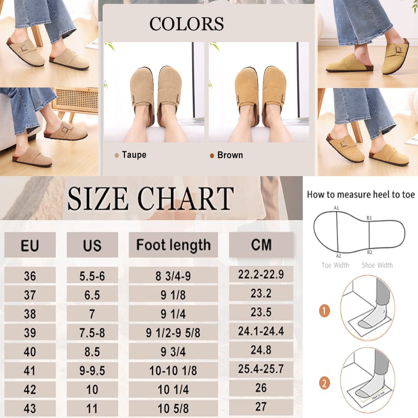 Litfun Suede Clogs for Women Cork Footbed Sandals Arch Support  Adjustable Buckle Shoes