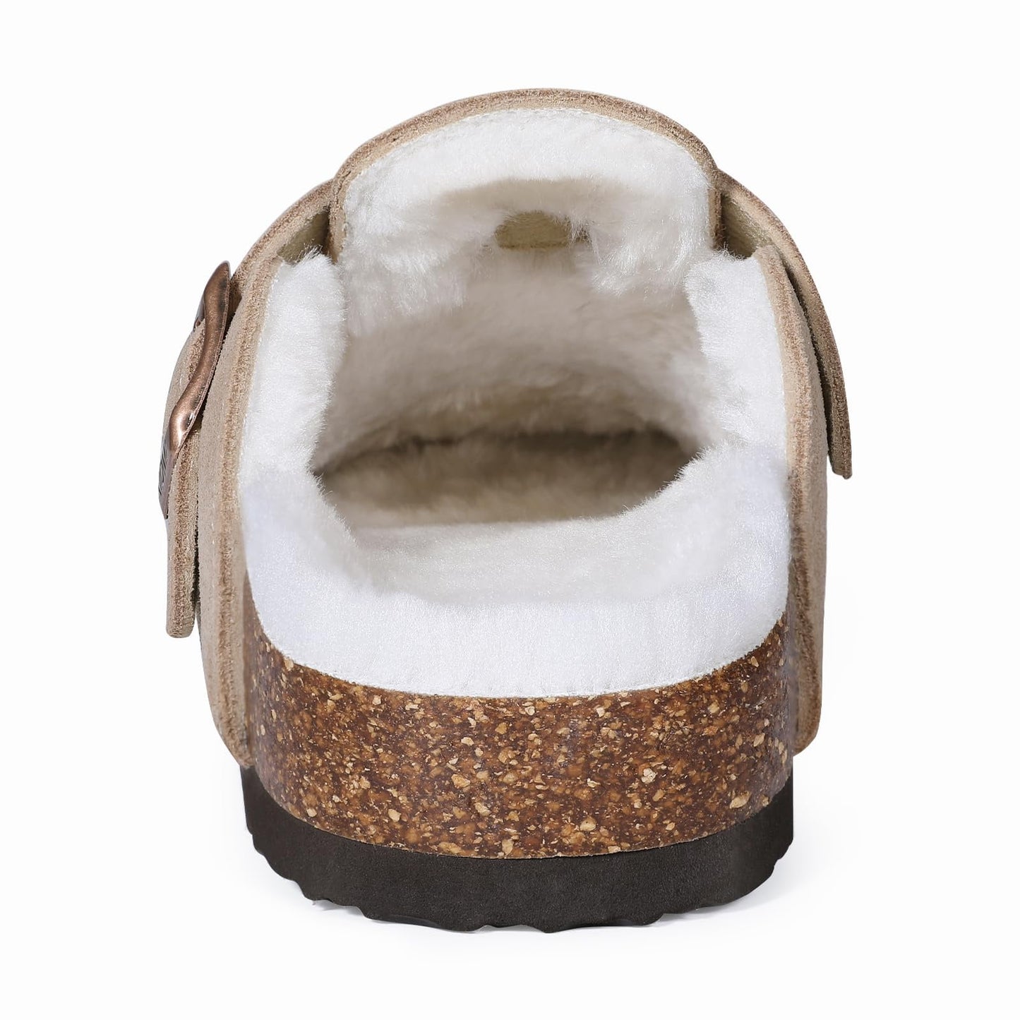 Litfun Women's Faux Fur Lined Suede Clogs Fuzzy Cork Footbed Mules Slip On Winter Shoes