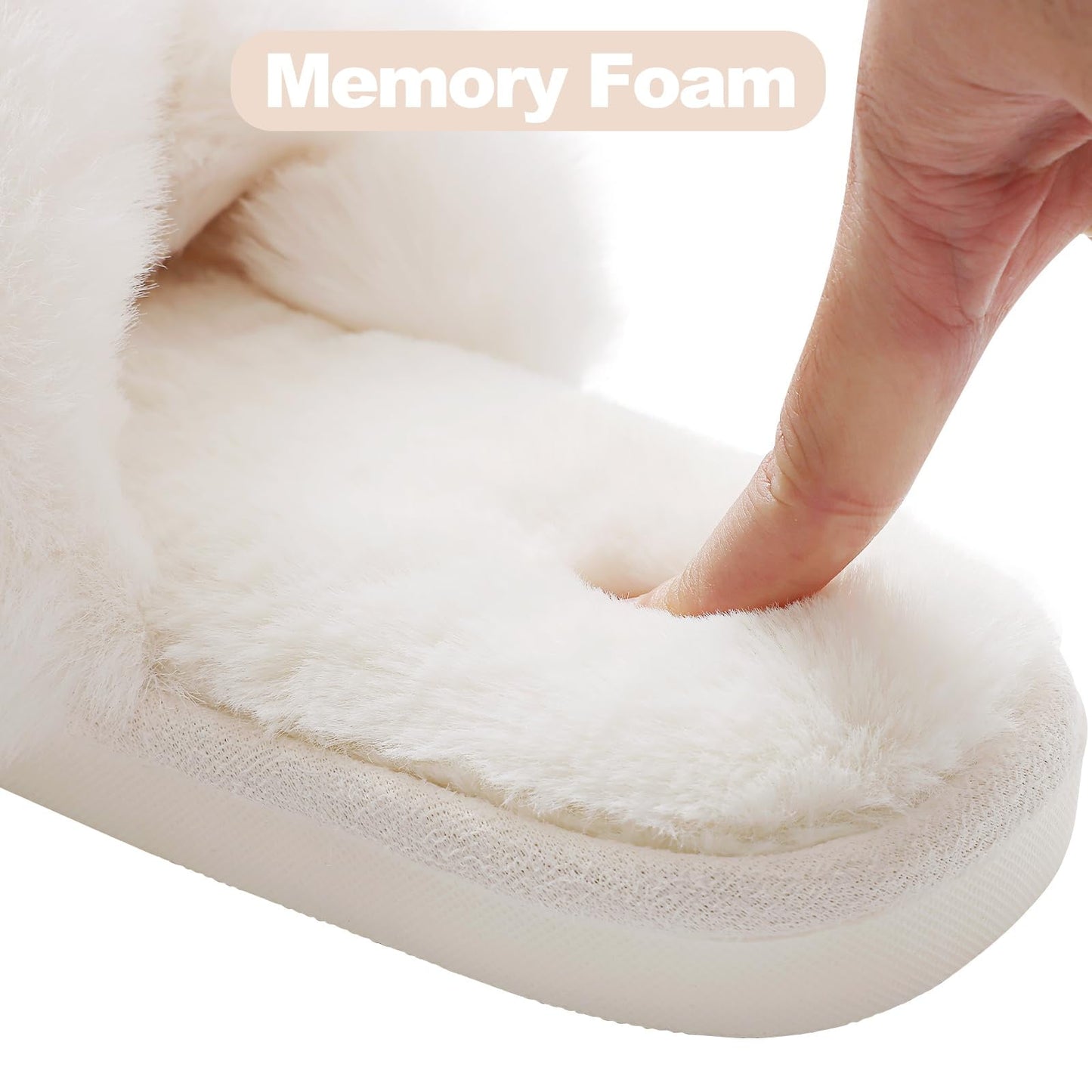 Litfun Women's Fuzzy Slippers Open Toe Cross Band Slippers Memory Foam House Slippers