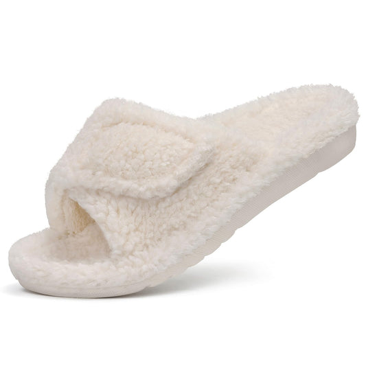 Litfun Women's Fuzzy Orthopedic Slippers with Arch Support Open Toe House Shoes