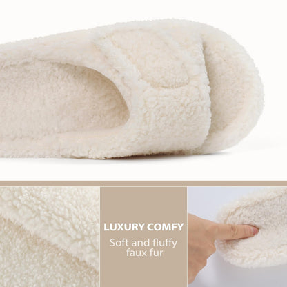 Litfun Women's Fuzzy Orthopedic Slippers with Arch Support Open Toe House Shoes