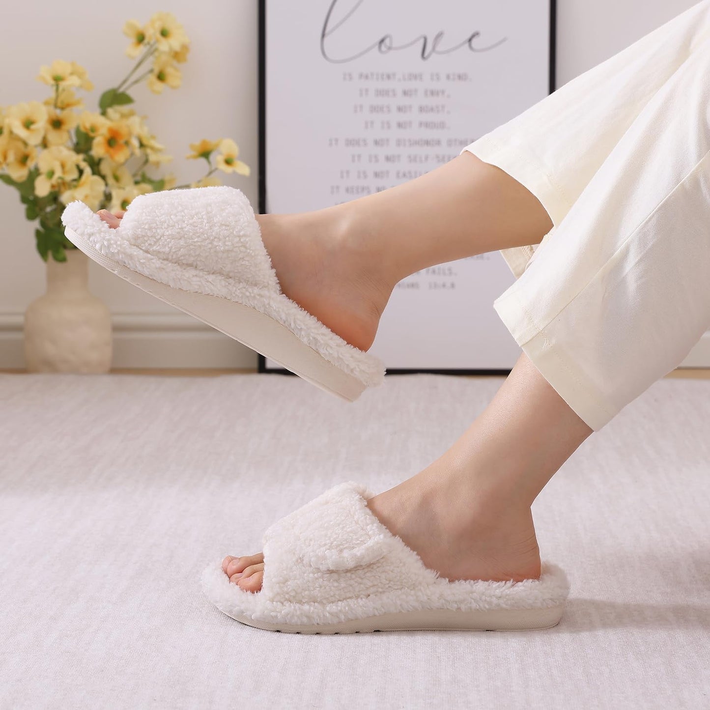 Litfun Women's Fuzzy Orthopedic Slippers with Arch Support Open Toe House Shoes