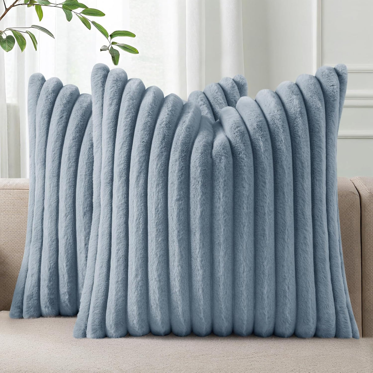 Smile Bee Faux Fur Plush Decorative Throw Pillow Covers Set of 2
