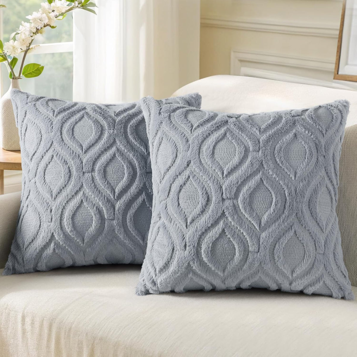 Smile Bee  Soft Plush Faux Wool Decorative Pillow Covers Set of 2