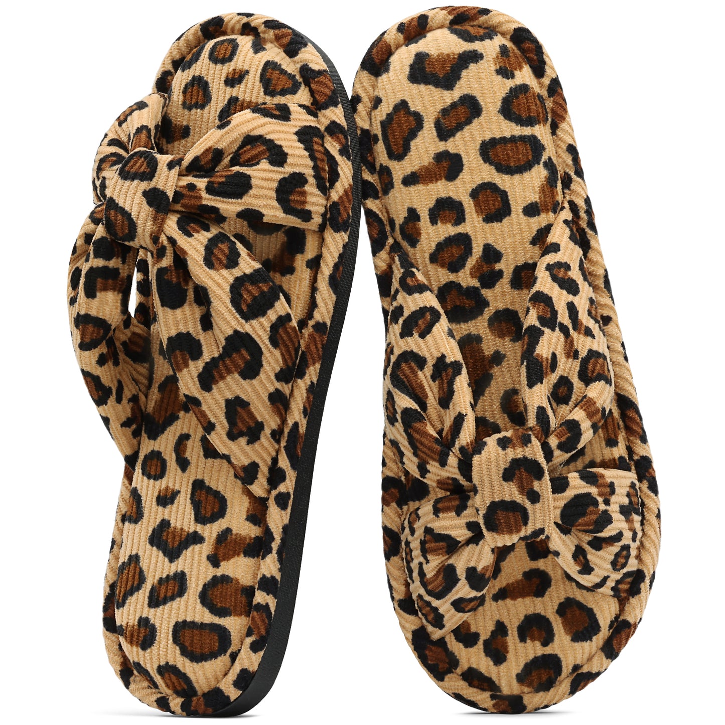shevalues Memory Foam Slippers for Women Open Toe Indoor House Shoes | Soft Breathable Corduroy, Cross Bow, Non-Slip Sole, Slip On, Comfortable, Cushioning, Lightweight, Machine Washable